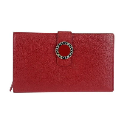 Bvlgari Corole Red Silver Hardware Leather Long Wallet