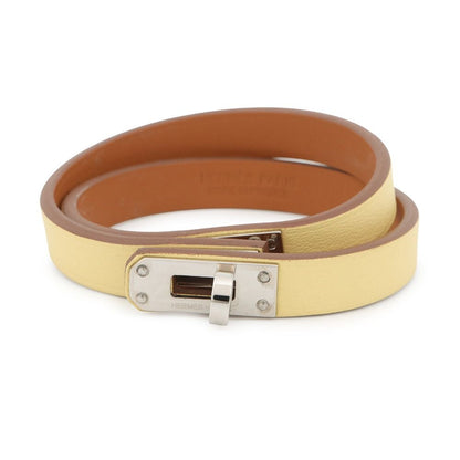 Hermes Bracelet Kelly Double Tour Jaune Poussin Silver Swift T2