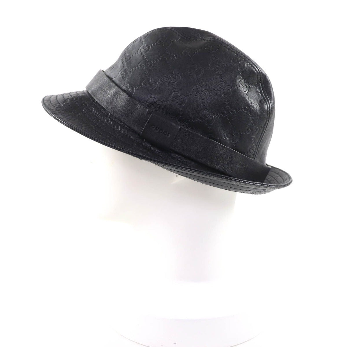 Gucci Guccissima Logo GG Pattern Leather Hat Bucket Black — view 2