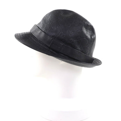 Gucci Guccissima Logo GG Pattern Leather Hat Bucket Black — view 2