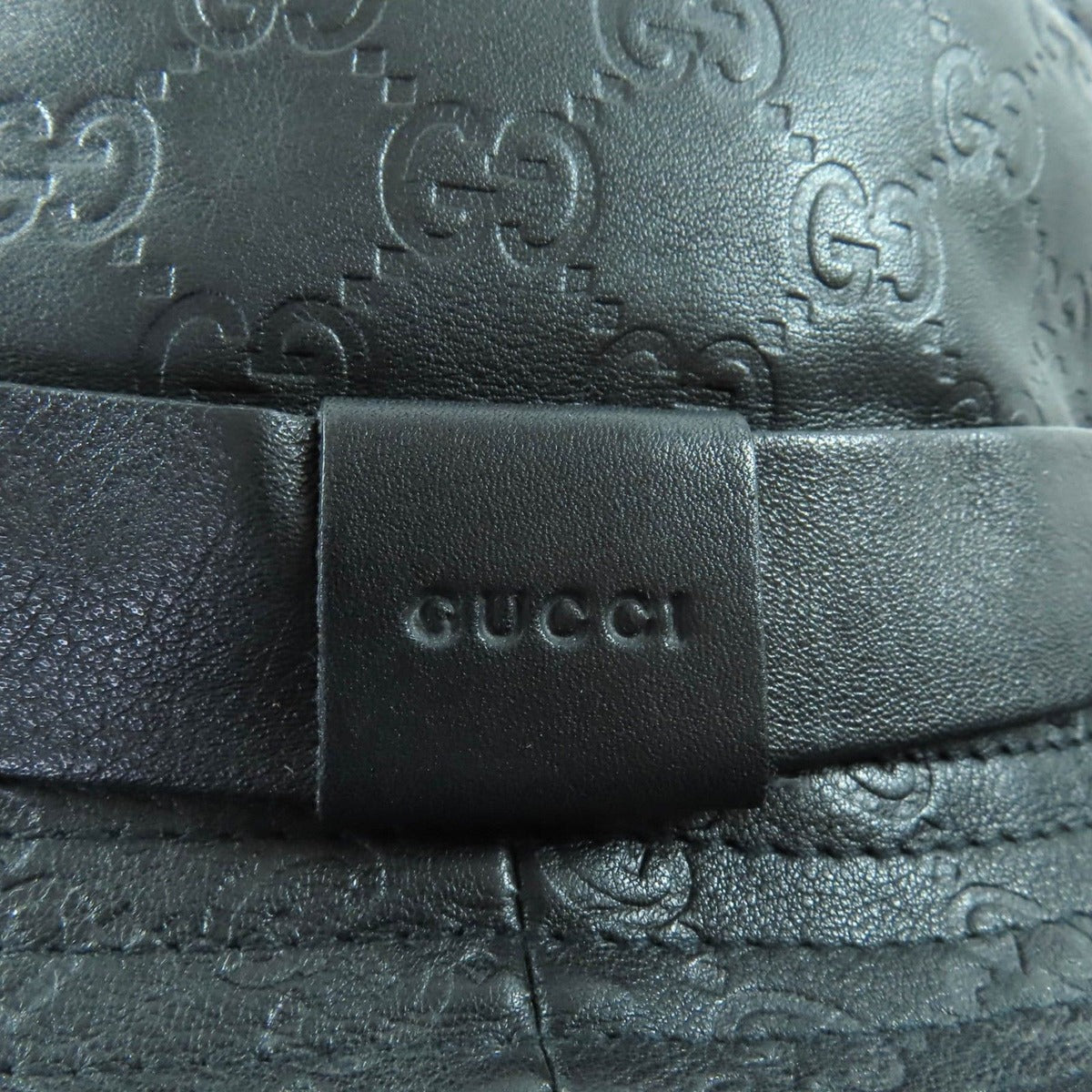 Gucci Guccissima Logo GG Pattern Leather Hat Bucket Black — view 5