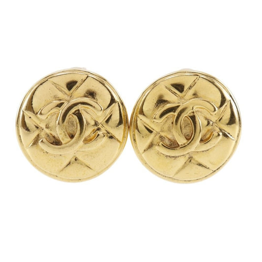 Chanel CC Logo Quilted Vintage Gold Plated Earrings
