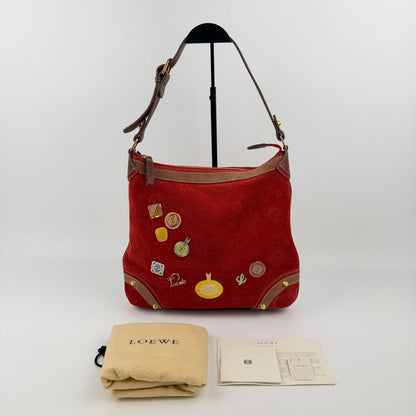 Loewe Anagram Anniversary Limited Shoulder Bag Red Suede Vintage