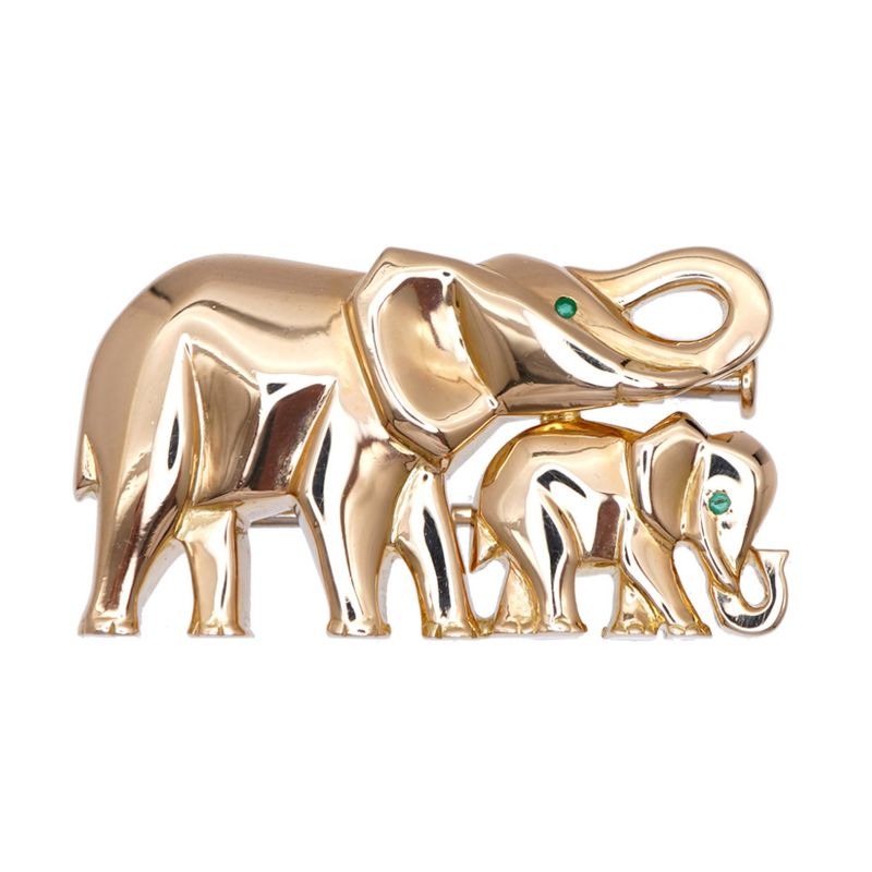 Cartier Candy Elephant 18K Yellow Gold Emerald Brooch
