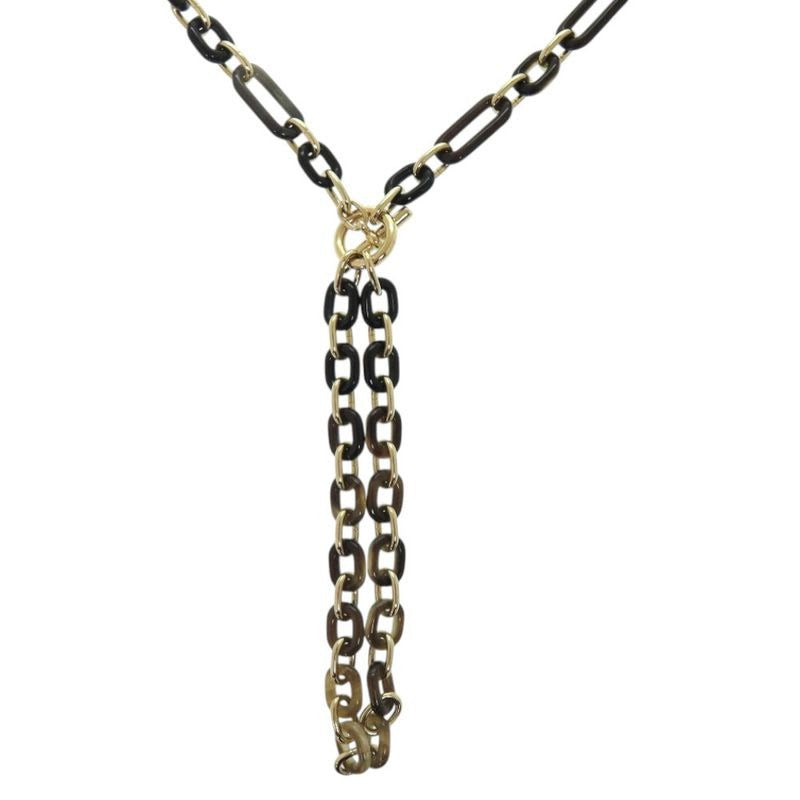 Hermes Resille Buffalo Horn GP Black Long Necklace 0252