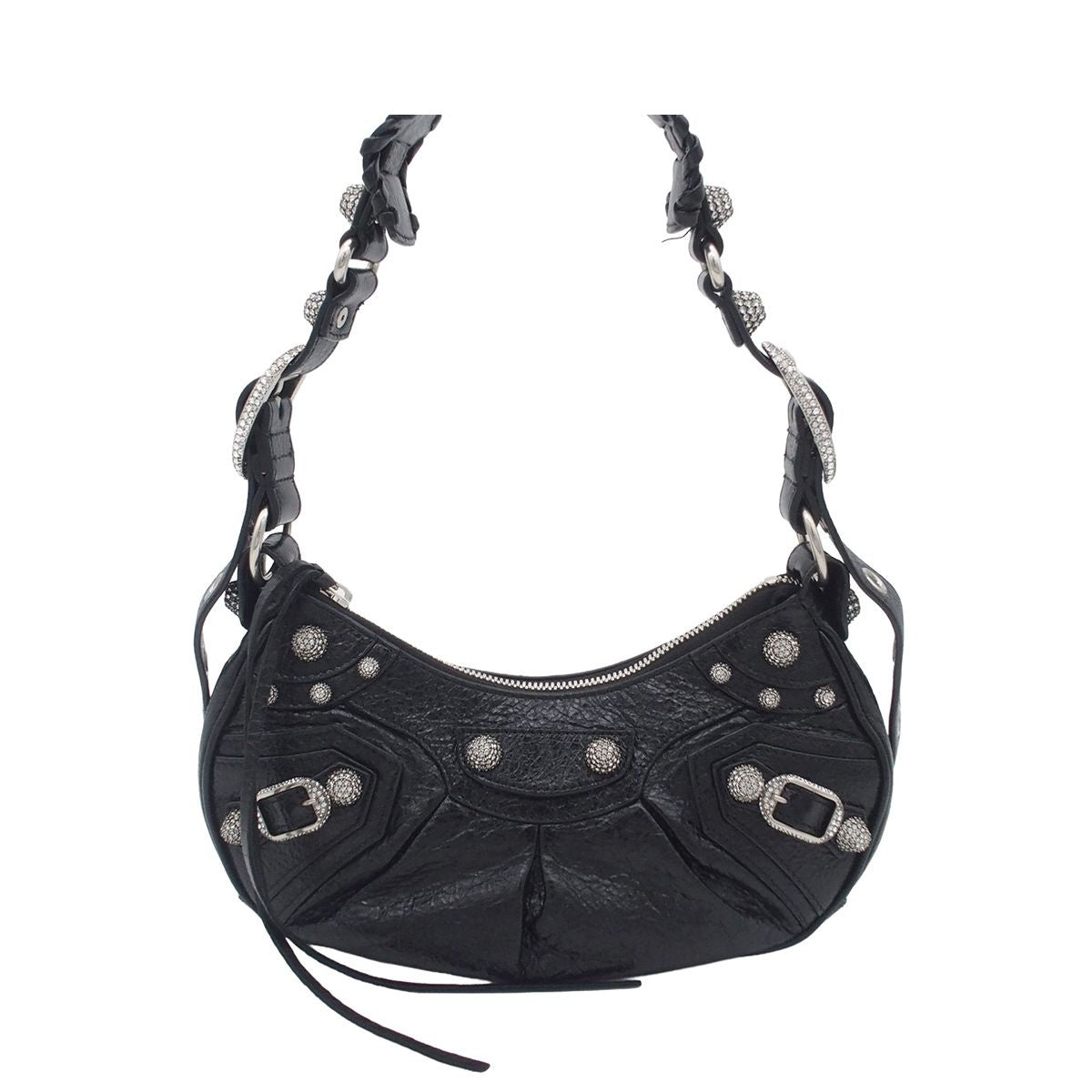 Balenciaga le Cagole XS Black Lambskin Shoulder Bag Rhinestone