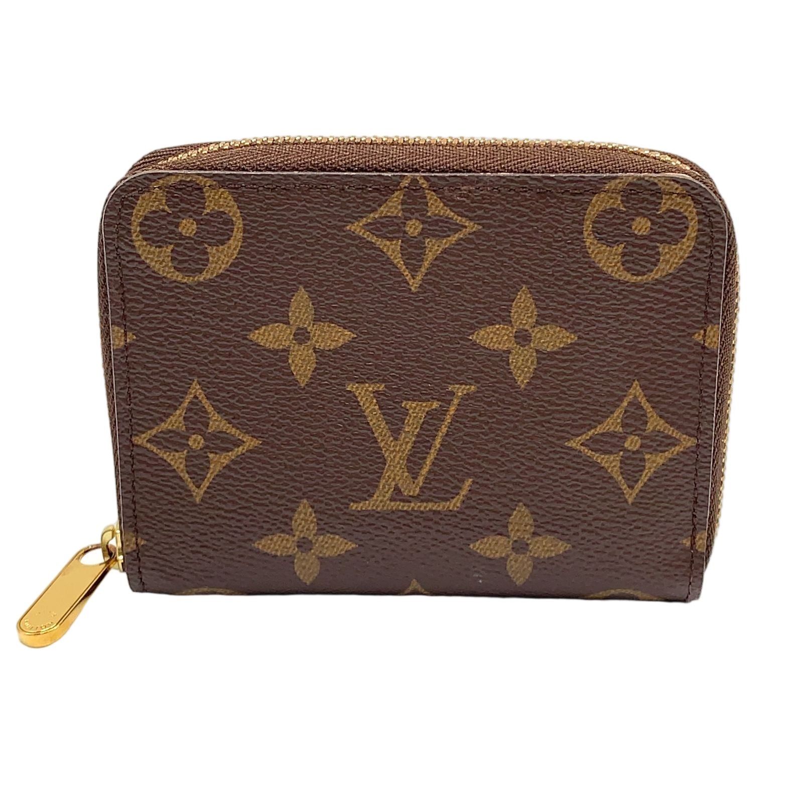 Louis Vuitton Zippy Coin Purse Monogram Leather Brown Case Gold