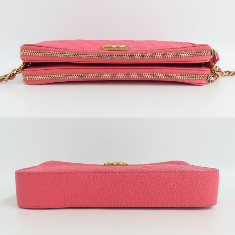 Chanel Boy Chanel Chain Clutch A84069 Wallet Bag Caviar Skin Pink