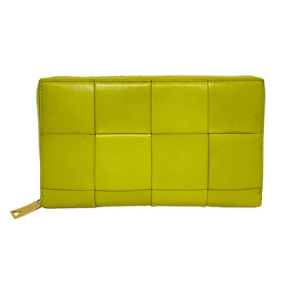 Bottega Veneta Long Wallet Cassette Zip Around Wallet Yellow Green Leather