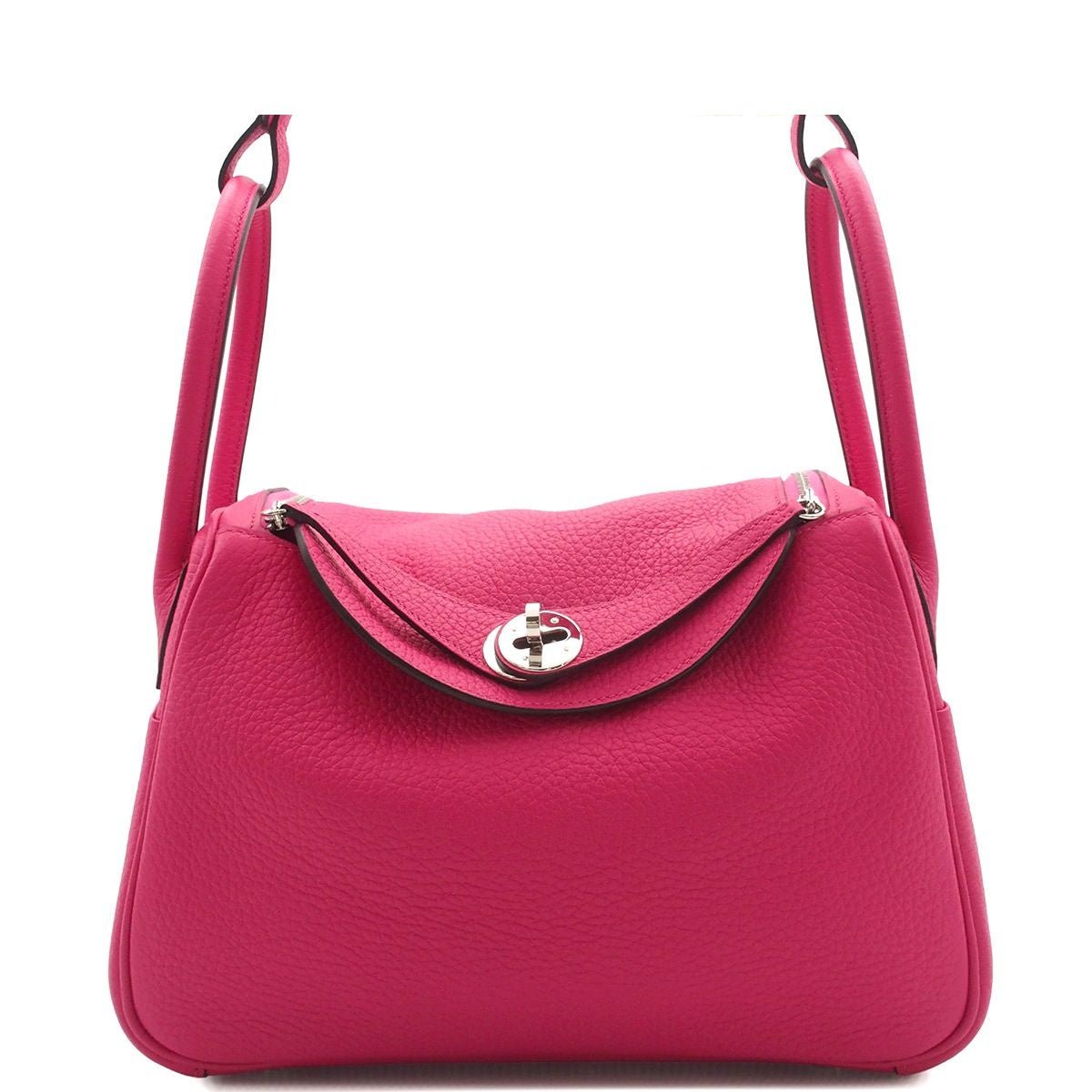 Hermes Lindy 26 Rose Shocking Silver Taurillon Clemence 2-Way Shoulder Bag
