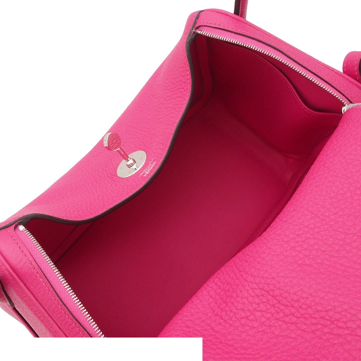 Hermes Lindy 26 Rose Shocking Silver Taurillon Clemence 2-Way Shoulder Bag — view 5