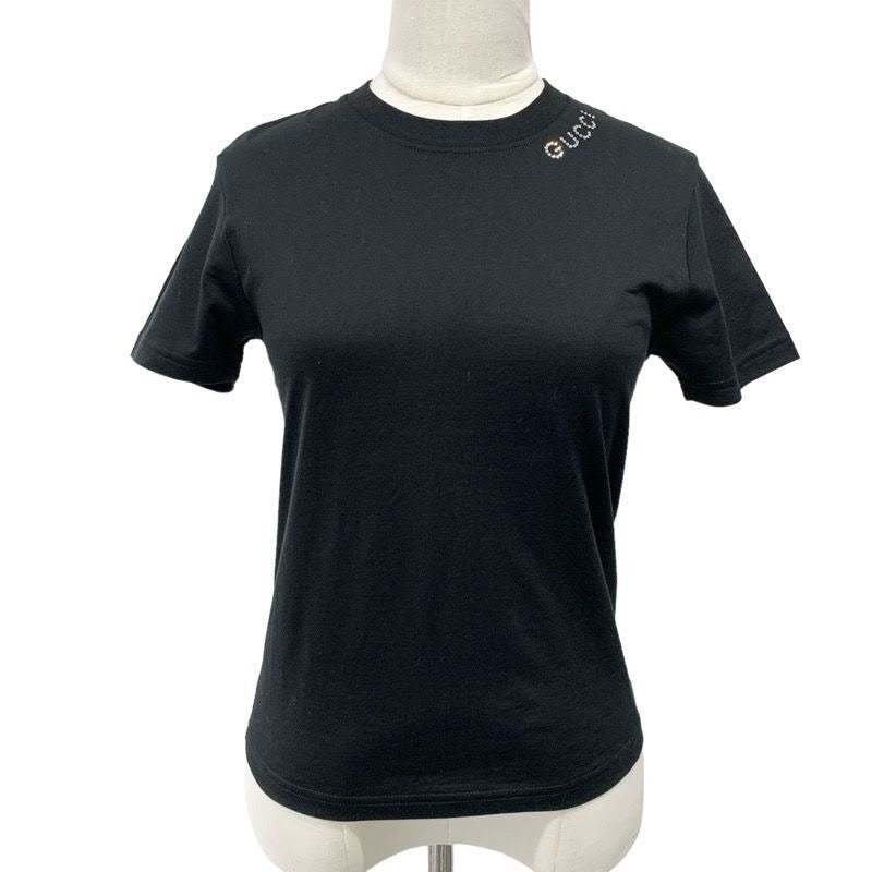 Gucci Light Cotton Jersey T-Shirt Top Black Logo Rhinestone