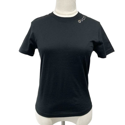Gucci Light Cotton Jersey T-Shirt Top Black Logo Rhinestone