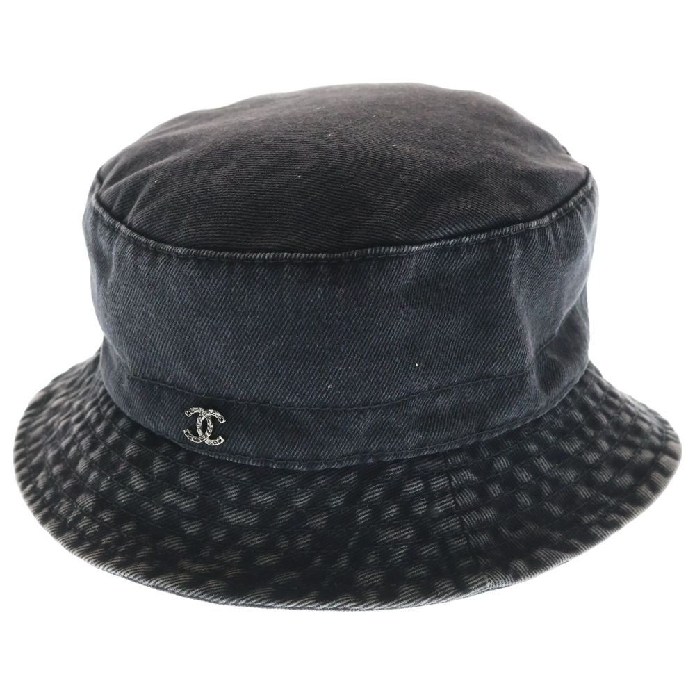 Chanel CC Logo Washed Denim Bucket Hat Black