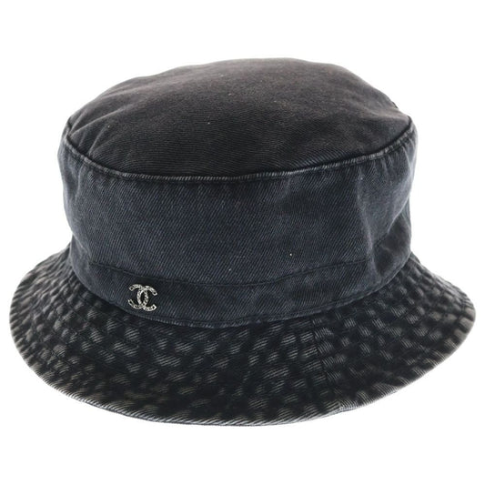 Chanel CC Logo Washed Denim Bucket Hat Black