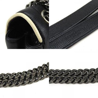 Saint Laurent Shoulder Bag Satchel Envelope Leather Black Ivory Silver Hardware