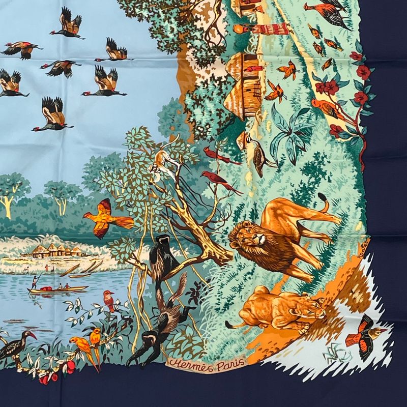 Hermes Scarf Carre 90 Africa Navy