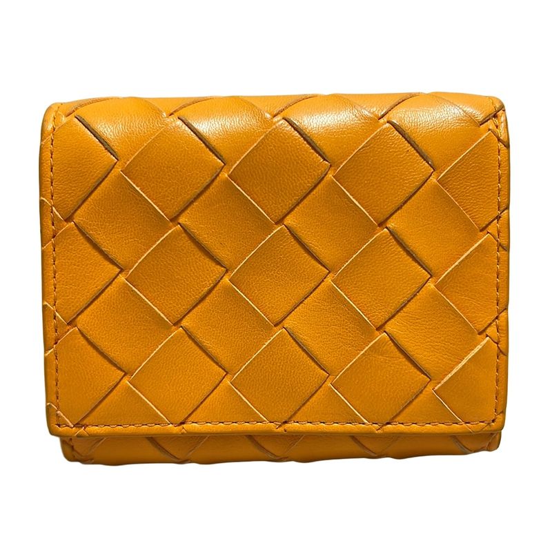 Bottega Veneta Maxi Intrecciato Orange Leather Threefold Wallet
