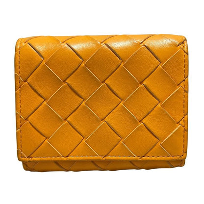 Bottega Veneta Maxi Intrecciato Orange Leather Threefold Wallet