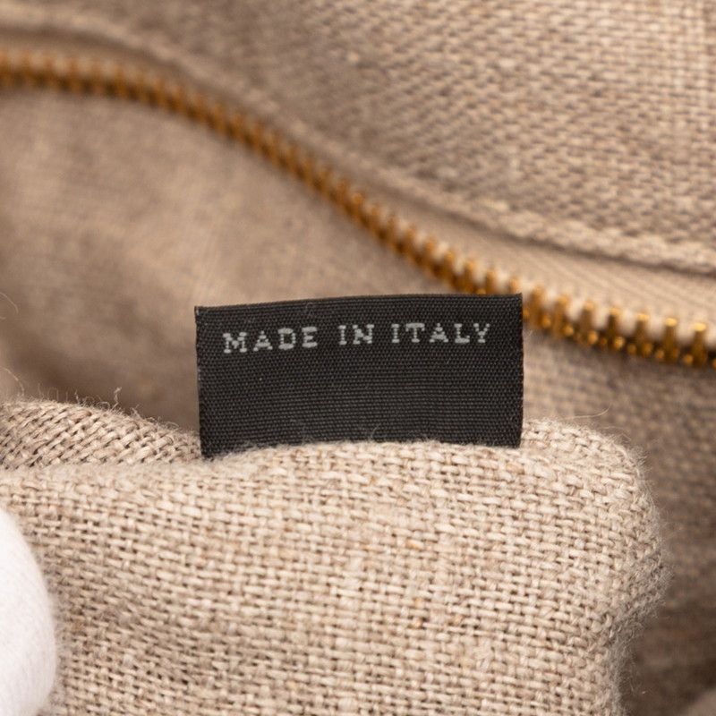 Prada Triangle Logo Plate Tote Shoulder Bag 2WAY Bn2038 Beige Linen Canvas