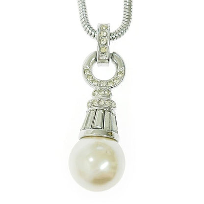 Christian Dior Metal Rhinestone Pearl Necklace Women Silver 322750 Necklace