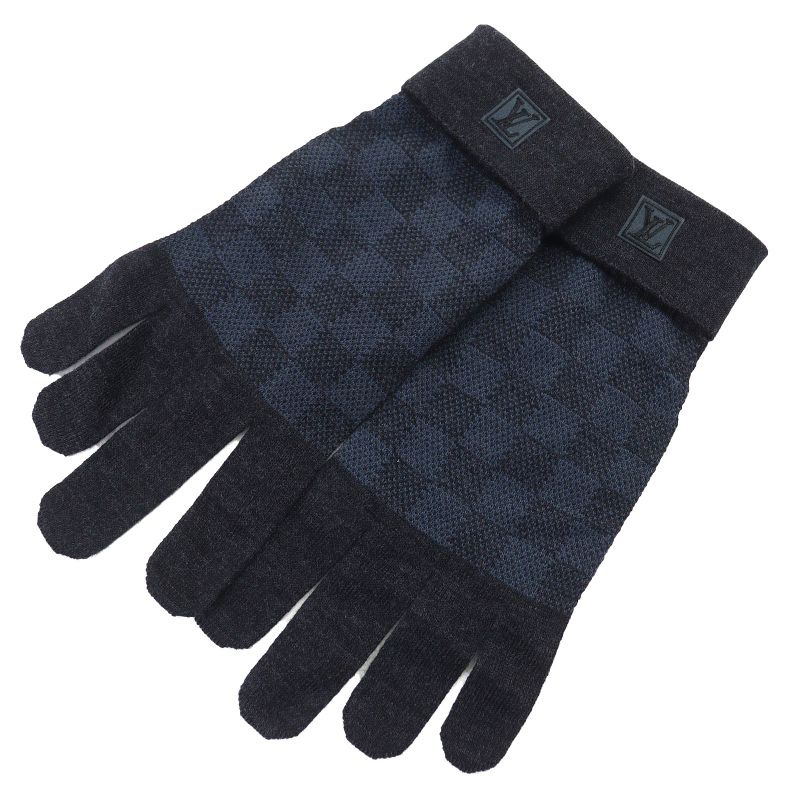 Louis Vuitton M70008 Damier Graphite Damier Gompti Wool Knit Gloves Grey Blue