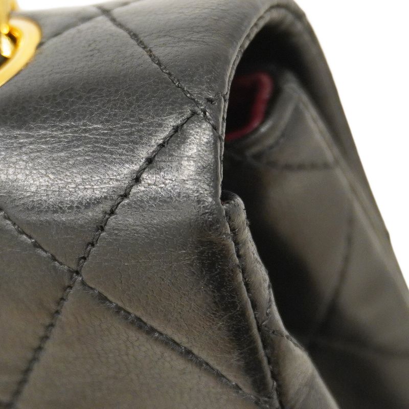 Chanel Shoulder Bag Matelasse Lambskin Black Gold Hardware Women