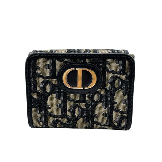 Christian DIOR Logo Plate Trotter Trifold Wallet Branded Coin Purse Bill Navy