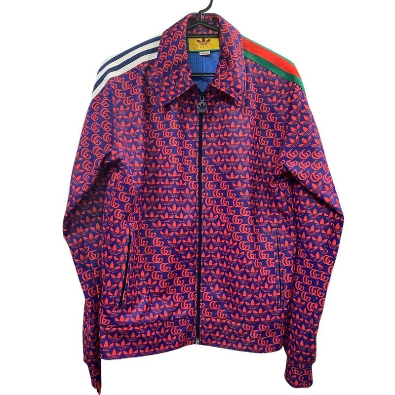 Gucci Adidas Double G Trefoil Sideline Jersey Track Jacket Blue Red 2996