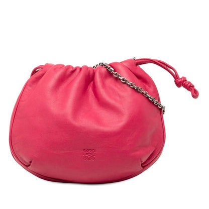 Loewe Anagram Drawstring Chain Shoulder Bag Pink Leather