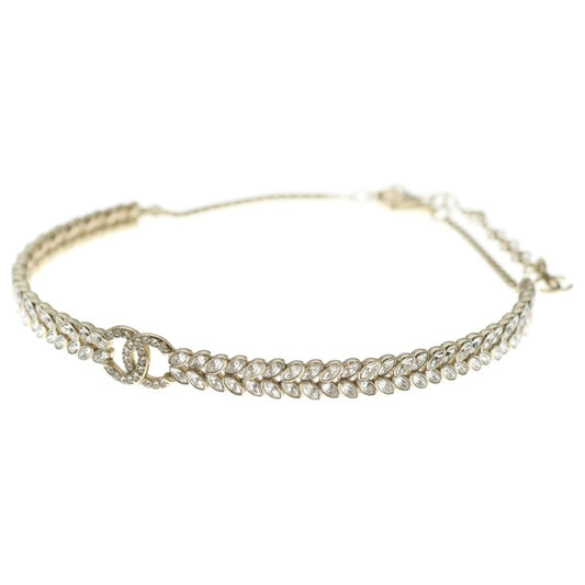 Chanel CC Logo Rhinestone Choker Necklace Gold