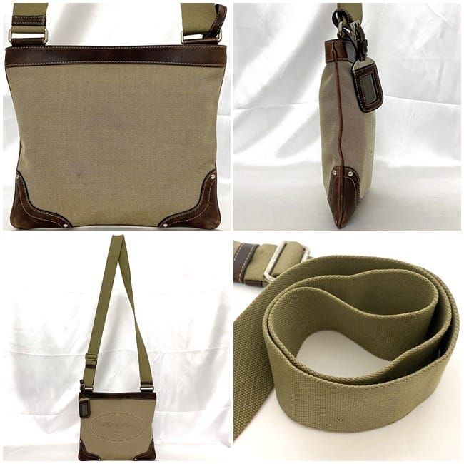 Prada Shoulder Bag Beige Brown Bt0536 Excellent Condition Jacquard