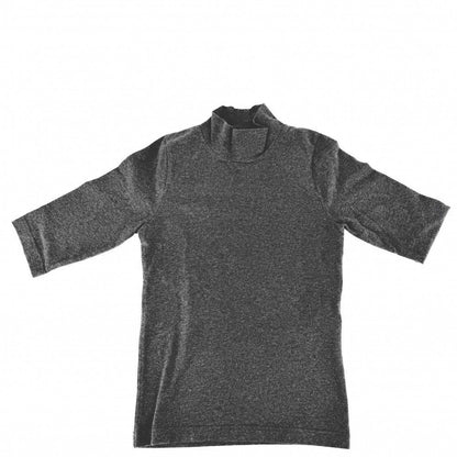 Balenciaga Short Sleeve T-Shirt High Neck Sports Top Logo Embroidery S Charcoal