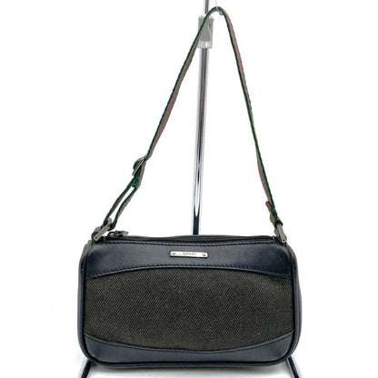 Gucci 92821 Pouch Mini Handbag Black Canvas Leather Sherry Ladies Men Fashion