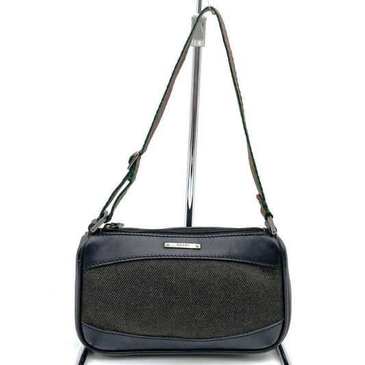 Gucci 92821 Pouch Mini Handbag Black Canvas Leather Sherry Ladies Men Fashion