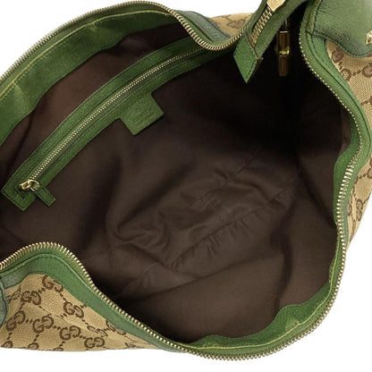 Gucci Shoulder Bag GG Patternbamboo 131036 Beige Dark Brown And Green Leather