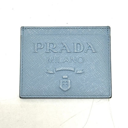 Prada Card Case with Embossed Logo 1 Mc025 Saffiano Leather Light Blue
