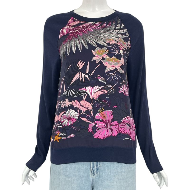 Hermes Top Long Sleeves Flamingo Party Silk Size XL Multicolor