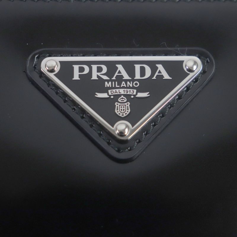 Prada 2vh173 Brick Brushed Leather Triangle Logo Shoulder Bag Black Made In