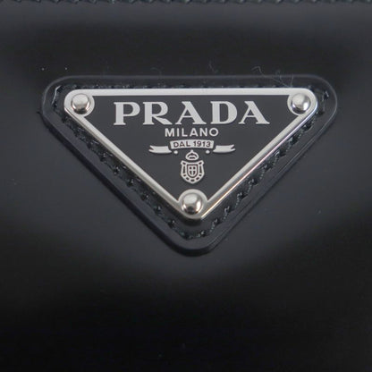 Prada 2vh173 Brick Brushed Leather Triangle Logo Shoulder Bag Black Made In