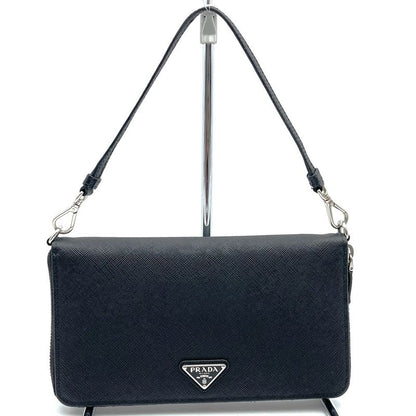 Prada 2ml051 RFID Saffiano Triangle Document Holder Long Wallet Black Ladies