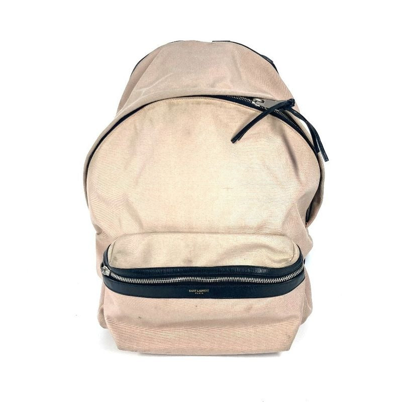 Saint Laurent Paris Backpack Logo Canvas Leather Pink Beige