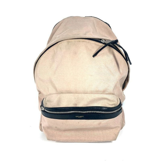 Saint Laurent Paris Backpack Logo Canvas Leather Pink Beige