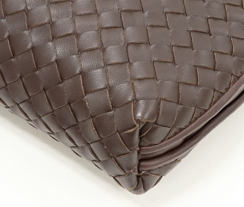 Bottega Veneta Shoulder Bag Intrecciato Nodini Lambskin Dark Brown 245354