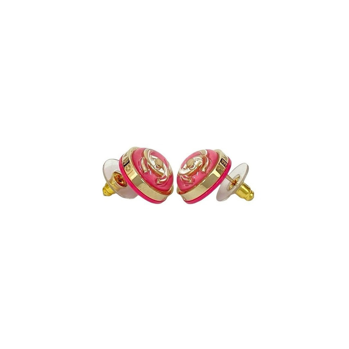 Chanel CC Logo Turnlock Motif Plastic Earrings Gold X Pink — view 5