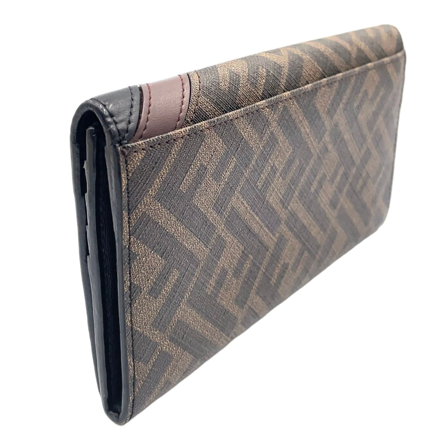 Fendi Zucca Pattern Continental Leather Brown Black Wallet Silver — view 2