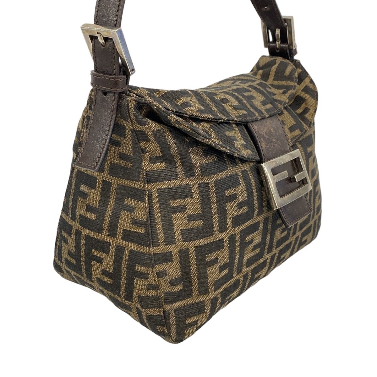Fendi Handbag Zucca Nylon Canvas Brown Silver — view 2