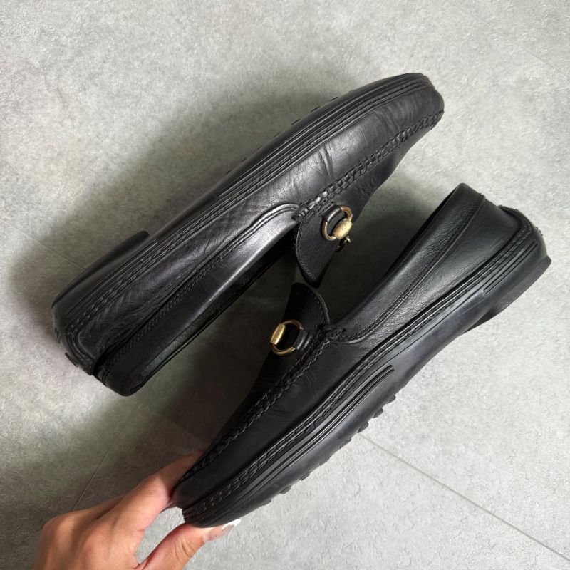 Gucci Horsebit Loafer Driving Shoes Black Gold 41 1 2 M Leather Men's Shoes