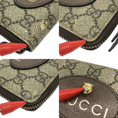 Gucci - 474296 Taiga - Head GG Supreme Round Zipper Coin Case - Brown Gold -