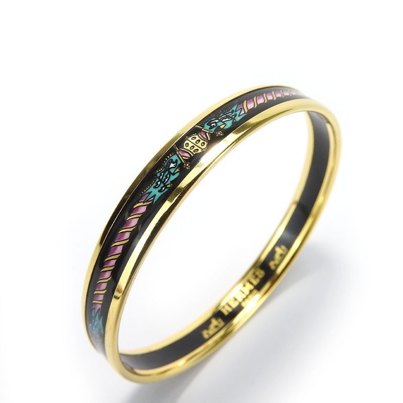 Hermes Bracelet Emile PM Metal Cloisonne Multicolor Black Gold Hardware